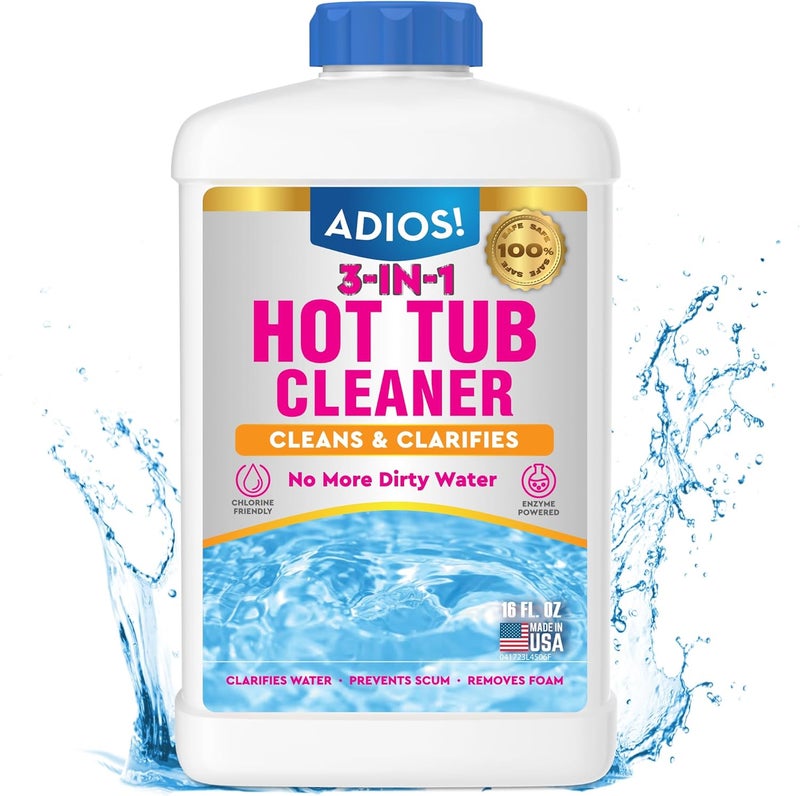 ADIOS! 3-in-1 Spa Cleaner - Clarifies Water, Stops Scum and Removes Foam, Works with Chlorine and Bromine 16oz - Image 1